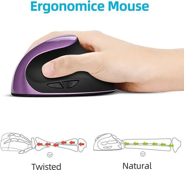 Alt view image 2 of 6 - Ergonomic Mouse Wireless Vertical Mouse Right Handed Small Mouse with 6 Buttons 1000/1200/1600 for Laptop Desktop PC MacBookPurple AA