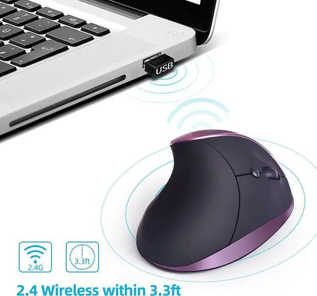 Alt view image 3 of 6 - Ergonomic Mouse Wireless Vertical Mouse Right Handed Small Mouse with 6 Buttons 1000/1200/1600 for Laptop Desktop PC MacBookPurple AA