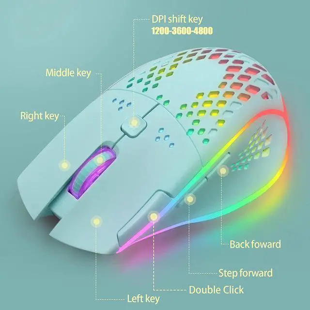 Alt view image 4 of 6 - Wireless Gaming Mouse C30 Silent Click Wireless Rechargeable Gaming Mouse with Double-Click Key and Colorful LED Lights 3 Level Adjustable DPI 400mah Lithium Battery for Gaming and Working