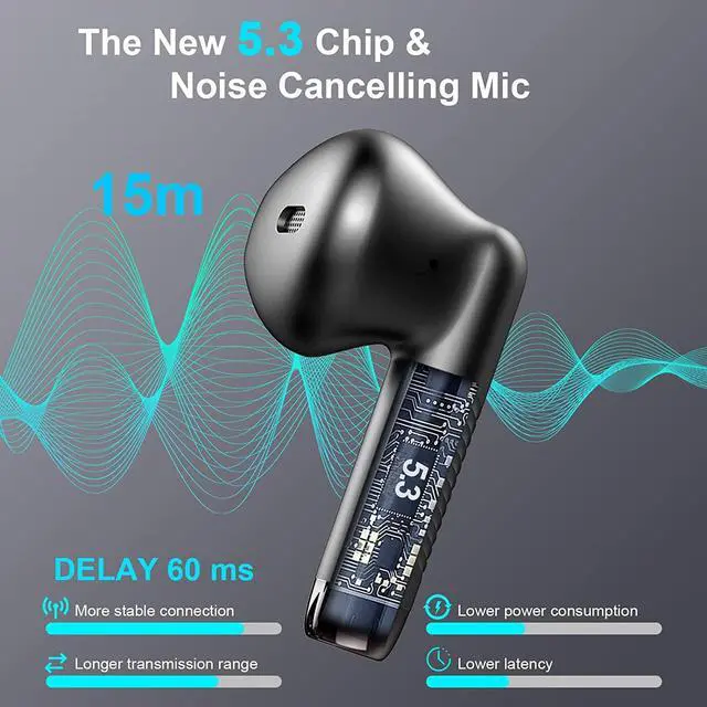 Alt view image 2 of 7 - Wireless Earbuds Bluetooth 5.4 Earbuds Stereo Bass Bluetooth Headphones in Ear Noise Cancelling Mic Earphones IP7 Waterproof Sports 32H Playtime USB C Mini Charging Case Ear Buds for Android iOS