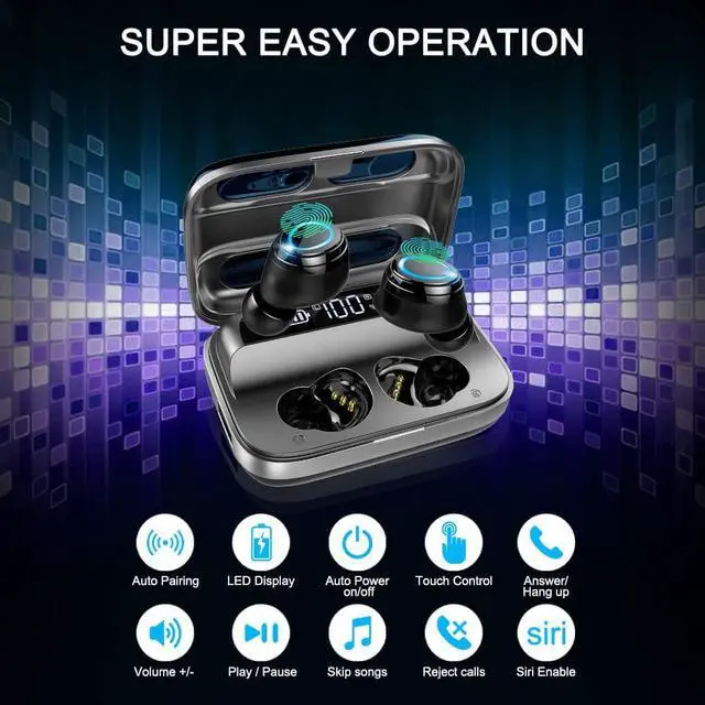 Alt view image 6 of 7 - Wireless Earbuds, Bluetooth 5.1 Earbuds with 140H Playtime, Bluetooth Headphones Noise Cancelling Stereo Bass Wireless Earphones in Ear with Mic, USB-C Charging Case, IP7 Waterproof Headset for Sports