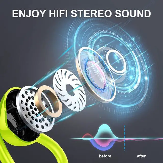 Alt view image 2 of 7 - Wireless Earbuds Sport Bluetooth Headphones 5.4, 2025 Bluetooth Earbuds 4 HD Mic, Over-Ear Buds with Earhooks ENC Noise Canceling Earphones, 48Hrs Stereo, IP7 Waterproof Headset for Workout/Running