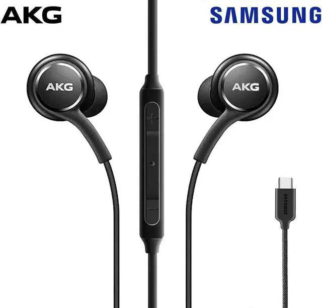 Alt view image 7 of 7 - Type C Headphone Earbuds for Samsung Galaxy A53, S21, S22, S22 Ultra, S20 FE - Designed by AKG - Braided Cable with Microphone and Volume Remote USB-C Connector - Black