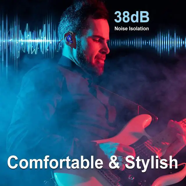 Alt view image 4 of 6 - BASN in Ear Monitor Headphones for Musicians Audiophiles Drummers, Bsinger Pro Noise Isolating Earbuds with Dual Driver Dynamic Crystal Clear Sound (Pro Clear Blue)