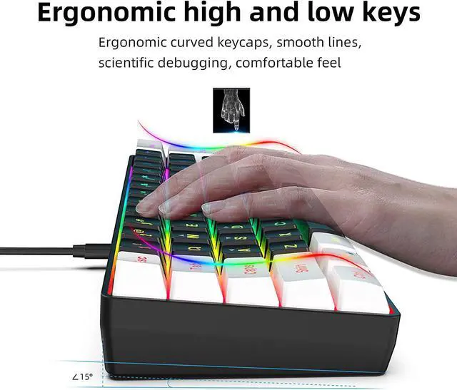 Alt view image 5 of 7 - Snpurdiri 60% Wired Gaming Keyboard, Small RGB Backlit Membrane Gaming Keyboard, Ultra-Compact Mini Waterproof Keyboard for PC Computer Gamer White and Black