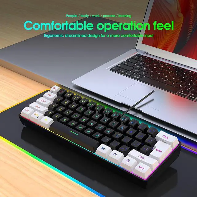 Alt view image 7 of 7 - Snpurdiri 60% Wired Gaming Keyboard, Small RGB Backlit Membrane Gaming Keyboard, Ultra-Compact Mini Waterproof Keyboard for PC Computer Gamer White and Black