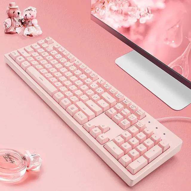 Alt view image 4 of 7 - Basaltech Pink Keyboard with 7-Color LED Backlit, 104 Keys Quiet Silent Light Up Keyboards, 19-Key Anti-Ghosting Cheap Gaming Keyboard Mechanical Feeling Waterproof Wired USB for Computer, Mac, Laptop
