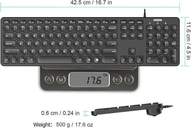 Alt view image 4 of 6 - Arteck USB Wired Keyboard Universal Backlit 7-Colors & Adjustable Brightness Full Size Keyboard with 4 Feet Wire, Numeric Keypad and Media Hotkey for Computer Desktop PC Laptop and Windows 11 10 8 7