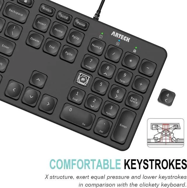 Alt view image 3 of 6 - Arteck USB Wired Keyboard Universal Backlit 7-Colors & Adjustable Brightness Full Size Keyboard with 4 Feet Wire, Numeric Keypad and Media Hotkey for Computer Desktop PC Laptop and Windows 11 10 8 7