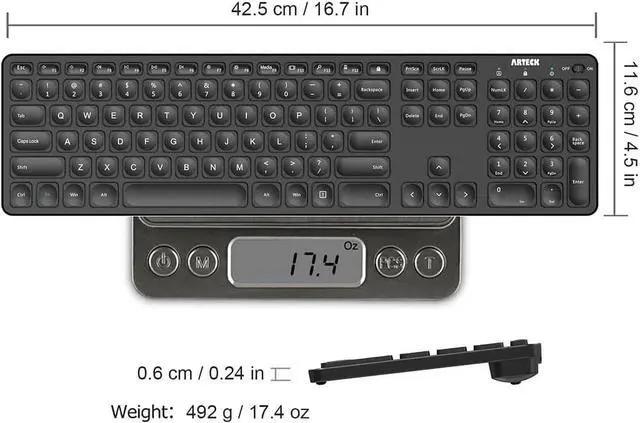 Alt view image 6 of 7 - Arteck 2.4G Wireless Keyboard Ultra Slim Full Size Keyboard with Numeric Keypad and Media Hotkey for Computer/Desktop/PC/Laptop/Surface/Smart TV and Windows 10/8/ 7 Built-in Rechargeable Battery