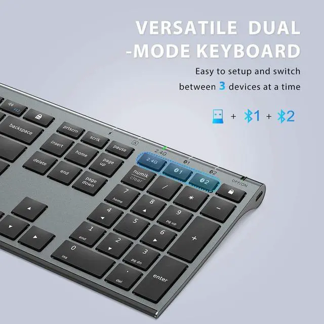 Alt view image 3 of 7 - iClever DK03 Bluetooth Keyboard and Mouse, Rechargeable Dual-Mode (Bluetooth 4.2 + 2.4G) Wireless Keyboard and Mouse Combo, Ultra-Slim Multi-Device Keyboard for Mac, iPad, Apple, Android, Windows
