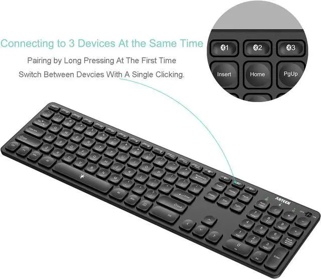 Alt view image 2 of 6 - Universal Backlit 7-Colors & Adjustable Brightness Multi-Device Full Size Wireless Bluetooth Keyboard for Windows, iOS, iPad OS, Android, Computer Desktop Laptop Surface Tablet Smartphone