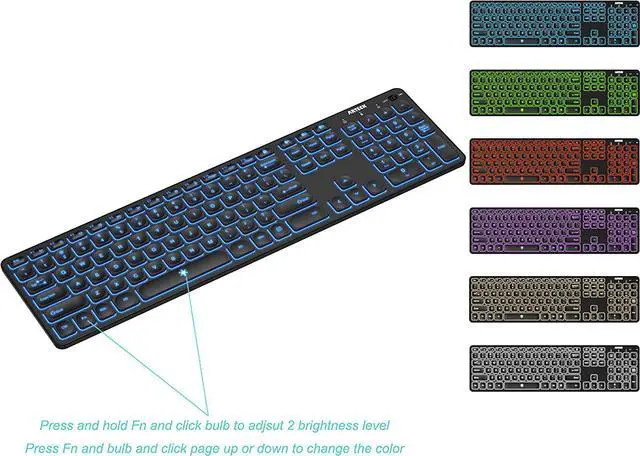 Alt view image 6 of 6 - Universal Backlit 7-Colors & Adjustable Brightness Multi-Device Full Size Wireless Bluetooth Keyboard for Windows, iOS, iPad OS, Android, Computer Desktop Laptop Surface Tablet Smartphone