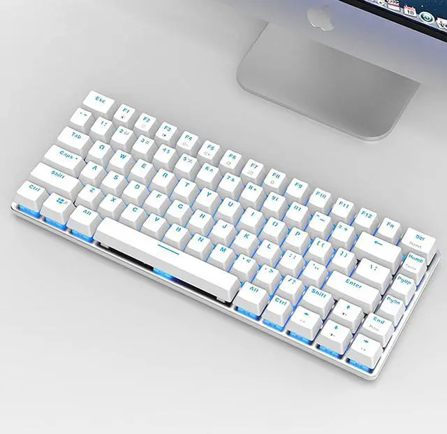 Alt view image 2 of 7 - Lomiluskr AK33 Wired Mechanical Keyboard, 82-Keys Compact Mechanical Gaming Keyboard with Anti-ghosting Keys, Small and Portable (Black Switch/Blue Backlight, White)