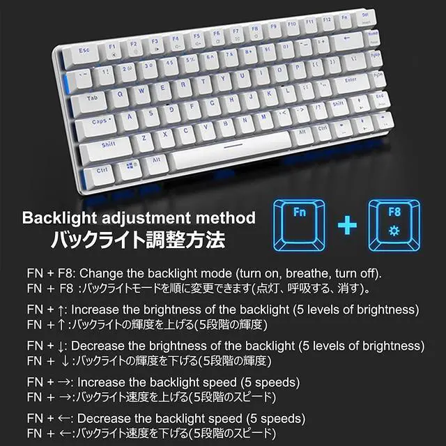 Alt view image 5 of 7 - Lomiluskr AK33 Wired Mechanical Keyboard, 82-Keys Compact Mechanical Gaming Keyboard with Anti-ghosting Keys, Small and Portable (Black Switch/Blue Backlight, White)