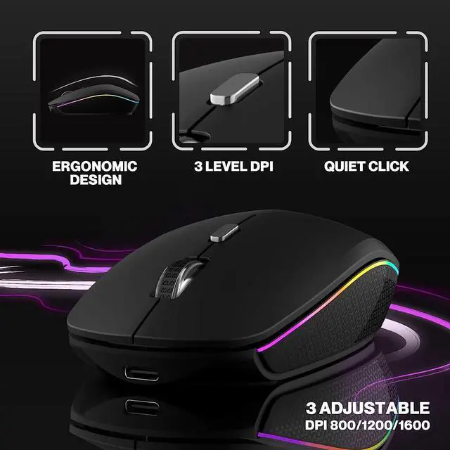 Alt view image 3 of 7 - Wireless Keyboard Mouse Combo, Ultra Slim Backlit Wireless Keyboard and Mouse Set Multi-Device 2.4G USB Rechargeable Bluetooth Keyboard and Mouse for PC, Laptop, Windows, Desktop (Grey Black)