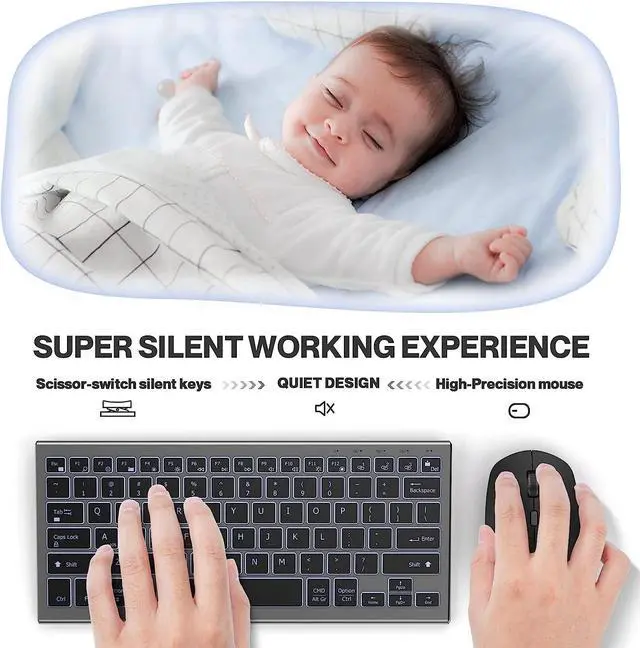 Alt view image 4 of 7 - Wireless Keyboard Mouse Combo, Ultra Slim Backlit Wireless Keyboard and Mouse Set Multi-Device 2.4G USB Rechargeable Bluetooth Keyboard and Mouse for PC, Laptop, Windows, Desktop (Grey Black)