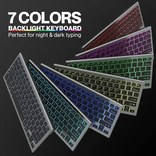 Alt view image 5 of 7 - Wireless Keyboard Mouse Combo, Ultra Slim Backlit Wireless Keyboard and Mouse Set Multi-Device 2.4G USB Rechargeable Bluetooth Keyboard and Mouse for PC, Laptop, Windows, Desktop (Grey Black)