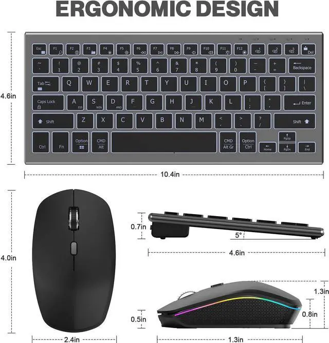 Alt view image 2 of 7 - Wireless Keyboard Mouse Combo, Ultra Slim Backlit Wireless Keyboard and Mouse Set Multi-Device 2.4G USB Rechargeable Bluetooth Keyboard and Mouse for PC, Laptop, Windows, Desktop (Grey Black)