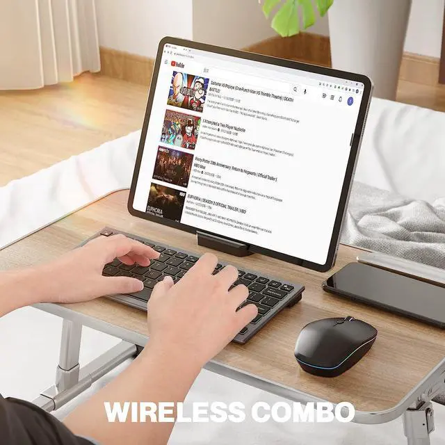 Alt view image 7 of 7 - Wireless Keyboard Mouse Combo, Ultra Slim Backlit Wireless Keyboard and Mouse Set Multi-Device 2.4G USB Rechargeable Bluetooth Keyboard and Mouse for PC, Laptop, Windows, Desktop (Grey Black)