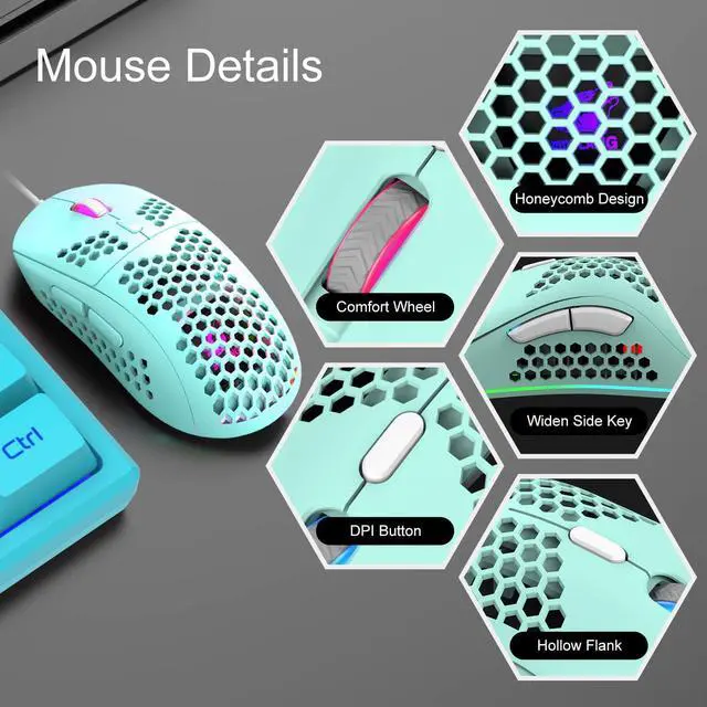 Alt view image 5 of 7 - 60% Gaming Keyboard and Mouse Combo Samll Mini RGB Backlight Mechanical Feeling and Honeycomb Optical Mouse, Mouse pad for Gamers and Typists