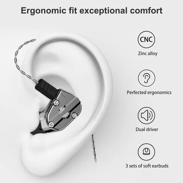 Alt view image 3 of 6 - RevoNext In Ear Monitor Earbuds Wired HiFi Stereo Wired Headphones Noise Isolating QT5 Dual Driver Metal Shell In Ear Monitors Headphones for Musicians with MMCX Detachable Cables Audiophile Earphones
