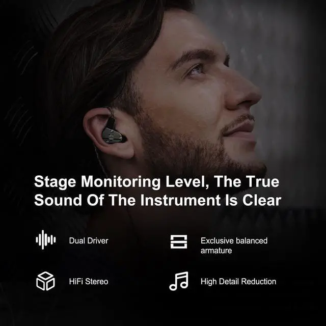 Alt view image 5 of 6 - RevoNext In Ear Monitor Earbuds Wired HiFi Stereo Wired Headphones Noise Isolating QT5 Dual Driver Metal Shell In Ear Monitors Headphones for Musicians with MMCX Detachable Cables Audiophile Earphones