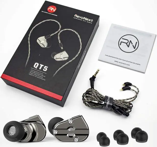 Alt view image 6 of 6 - RevoNext In Ear Monitor Earbuds Wired HiFi Stereo Wired Headphones Noise Isolating QT5 Dual Driver Metal Shell In Ear Monitors Headphones for Musicians with MMCX Detachable Cables Audiophile Earphones