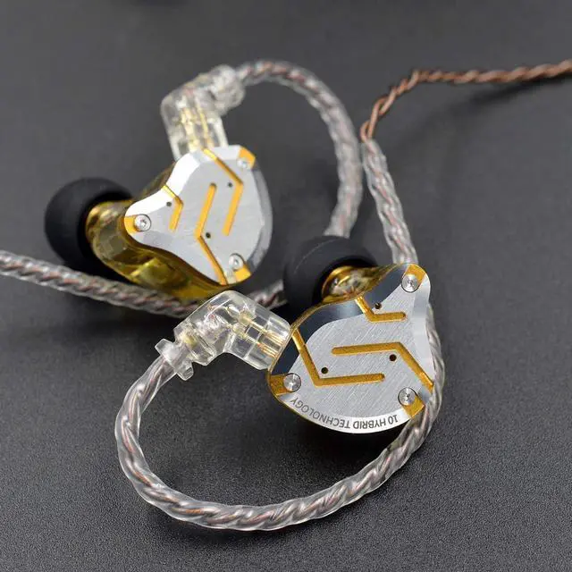 Alt view image 2 of 7 - KZ ZS10 Pro Wired in Ear Headphones, 4BA+1DD Hybrid 10 Drivers HiFi Bass in Ear Monitor Earphones, Noise Cancelling EarbudNo Mic, glaregold