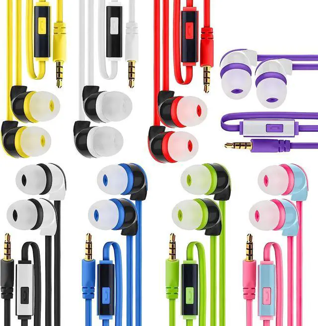 Alt view image 2 of 7 - 30× Multipack Wired Earbuds with Microphone | for Schools, Libraries, Museums, etc. | 8 Assorted Colors of Headphones with Microphone | Affordable 3.5 mm Headphones for Kids & Adults