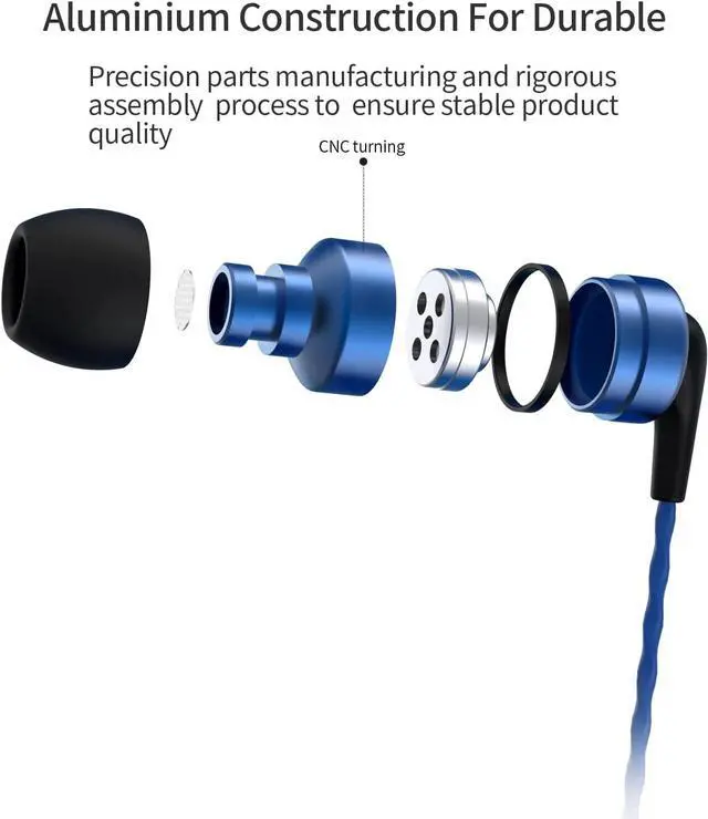 Alt view image 7 of 7 - SoundMAGIC E80C Wired Earbuds, with Mic, Wide Soundstage, 3.5mm Jack, Blue | Built-in mic for calls, Immersive soundstage, Deep accurate bass, Comfortable fit, Durable alloy shell, Tangle-free cable