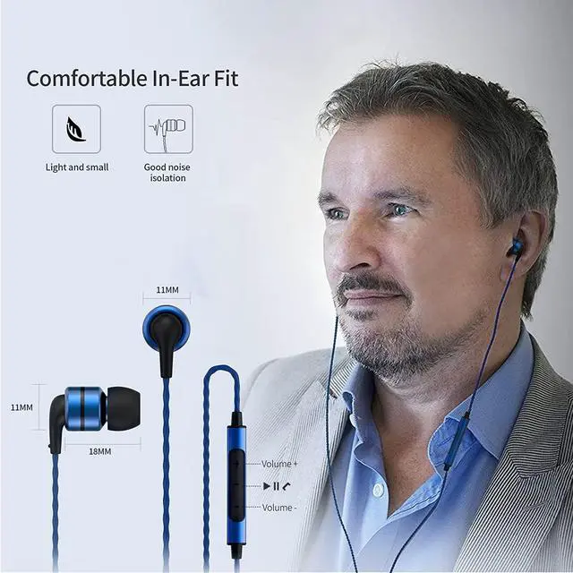 Alt view image 6 of 7 - SoundMAGIC E80C Wired Earbuds, with Mic, Wide Soundstage, 3.5mm Jack, Blue | Built-in mic for calls, Immersive soundstage, Deep accurate bass, Comfortable fit, Durable alloy shell, Tangle-free cable