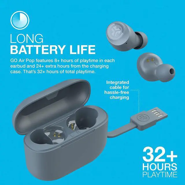 Alt view image 3 of 12 - JLab Go Air Pop True Wireless Bluetooth Earbuds + USB Charging Case, Slate Gray, 32 Hours Playtime, Dual Connect, IPX4 Sweat Resistance, Bluetooth 5.1 Connection, 3 EQ Sound Settings