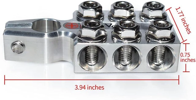 Alt view image 3 of 6 - Lead Acid Battery Terminal Clamps, 12-Way Connectors, 8AWG to 4/0(XL) AWG Gauge, Positive & Negative (+/-) Pair for SAE/DIN/EN Tapered Top Post