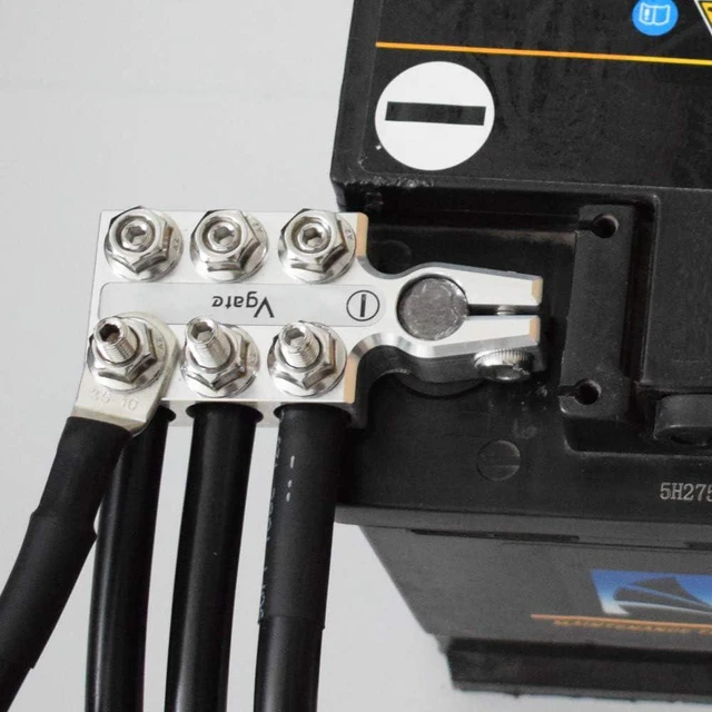 Alt view image 5 of 6 - Lead Acid Battery Terminal Clamps, 12-Way Connectors, 8AWG to 4/0(XL) AWG Gauge, Positive & Negative (+/-) Pair for SAE/DIN/EN Tapered Top Post