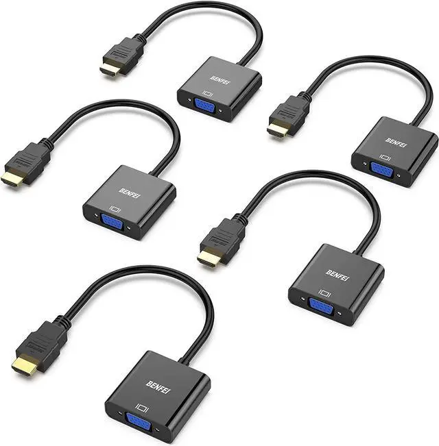 Main image of HDMI to VGA 5 Pack Gold-Plated HDMI to VGA Adapter (Male to Female) for Computer Desktop Laptop PC Monitor Projector HDTV Chromebook Raspberry Pi  Xbox and More - Black