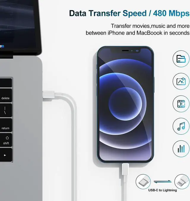 Alt view image 3 of 7 - for iPhone Charger Fast Charging 10 FT, Long USB C to Lighting Cable 10 Foot with 20W USB C Rapid Phone Charger Block, Compatible with iPhone 14 Pro/13Pro Max/12/11Pro/Mini, 3 Pack-White