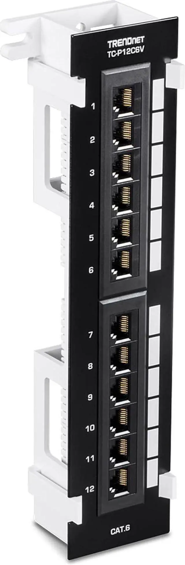 Main image of TRENDnet 12-Port Cat6 Unshielded Patch Panel,TC-P12C6V, Wall Mount,Included 89D Bracket,Vertical or Horizontal Installation, Compatible w/ Cat5e & Cat6 RJ45 Cabling, 110 IDC Type Terminal Blocks Black