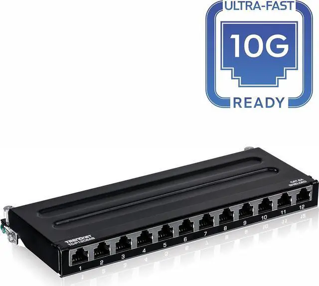 Alt view image 4 of 7 - TRENDnet 12-Port Cat6A Shielded Patch Panel, 10G Ready, Cat5e,Cat6,Cat6A Compatible, Metal Housing, Color-Coded Labeling for T568A and T568B Wiring,Cable Management,Wall Mountable, Black,TC-P12C6AS