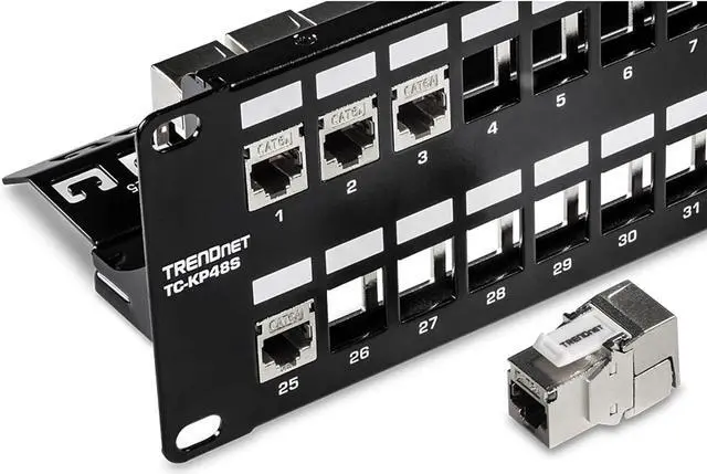 Alt view image 2 of 5 - 48-Port Blank Keystone Shielded 2U HD Patch Panel, TC-KP48S, 2U 19 Metal Rackmount Housing, Network Management Panel, Recommended with TC-K06C6A Cat6A Keystone Jacks (Sold Separately)