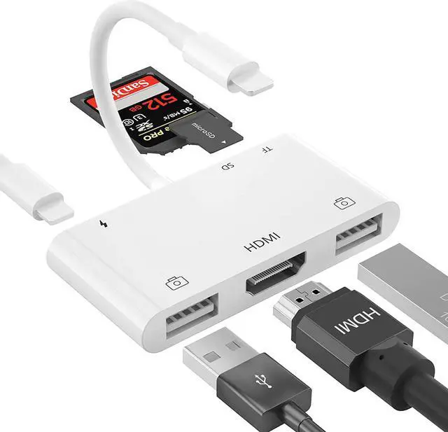 Main image of Lightning to HDMI Adapter with USB Camera and Charging Port SD Card Reader for iPhone 6 in 1 Camera Adapter to iPhone Supports MIDI Keyboard Mouse HD TV/Projector/Monitor Plug & Play