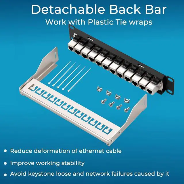 Alt view image 7 of 7 - Rapink Patch Panel Mini 12 Port Cat6A with Inline Keystone 10G Support, Coupler Patch Panel STP Shielded 10-Inch with Removable Back Bar, 1U Network Patch Panel for Cat7, Cat6, Cat6A, Cat5e