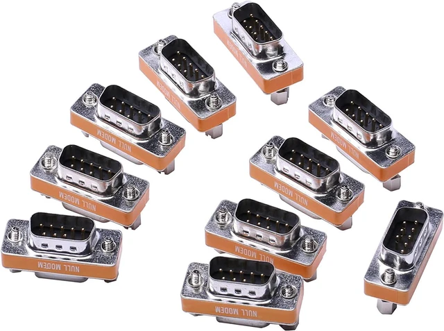 Main image of DB9 Null Modem Adapter Male to Female Slimline Data Transfer Serial Port Adapter 10 Pack