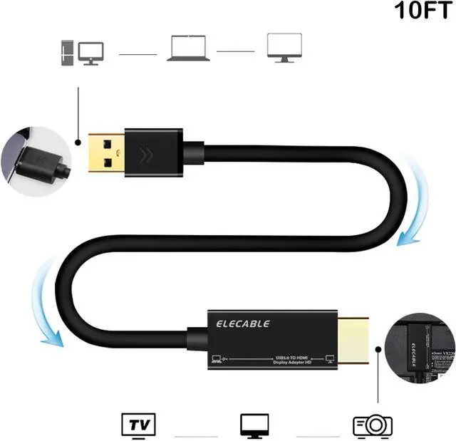 Alt view image 2 of 6 - USB to HDMI Adapter Cable 10FT for Mac OS Windows 11/10/8/7, USB 3.0 to HDMI Male HD 1080P Monitor Display Audio Video Converter Cord. (10FT)