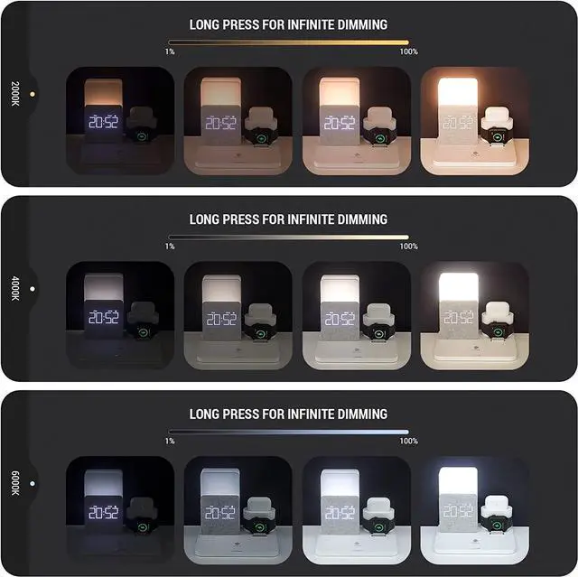 Alt view image 4 of 6 - Wireless Charging Station, 3 in 1 Charging Station, Alarm Clock with Wireless Charger, iPhone 12/13/14/15 Pro/13 Mini/13 Pro Max/12 pro, Samsung, AirPods(QC3.0 Adapter Included)