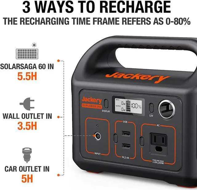 Alt view image 5 of 7 - Portable Power Station Explorer 240, 240Wh Backup Lithium Battery, 110V/200W Pure Sine Wave AC Outlet, Solar Generator (Solar Panel Not Included) for Outdoors Camping Travel Hunting Emergency