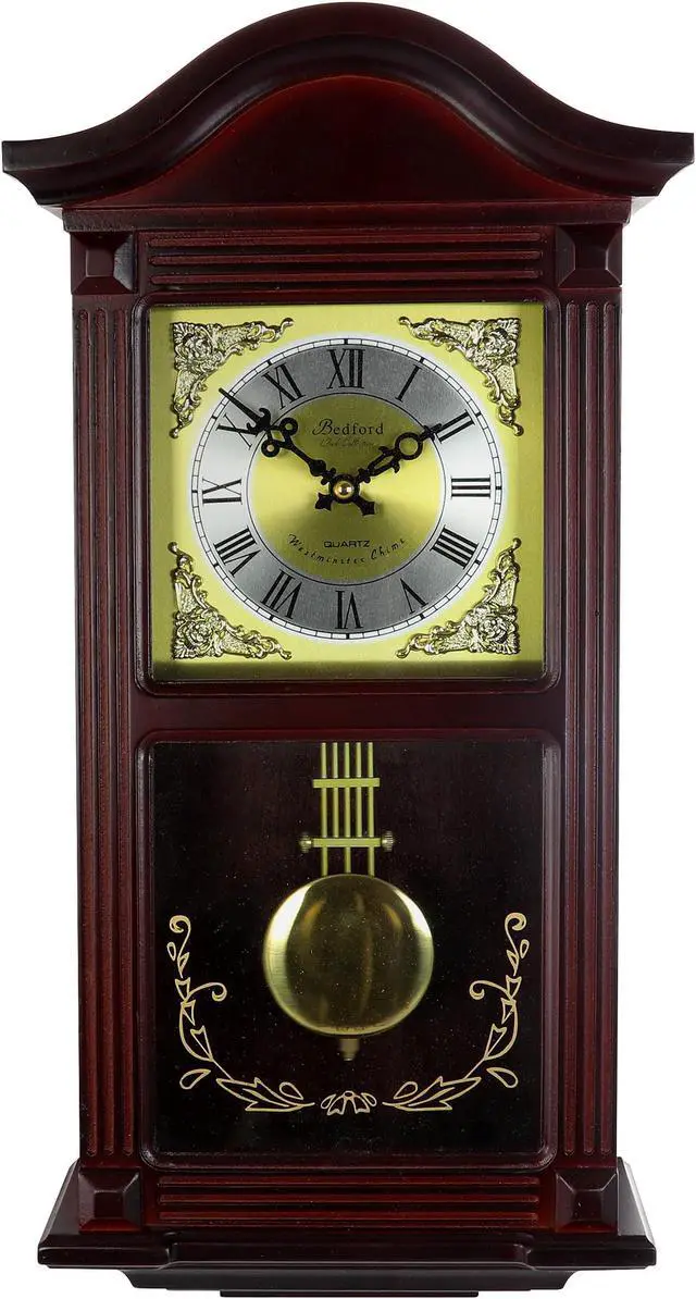 Alt view image 9 of 11 - Bedford Clock Collection Mahogany Cherry Wood 22" Wall Clock with Pendulum and Chimes