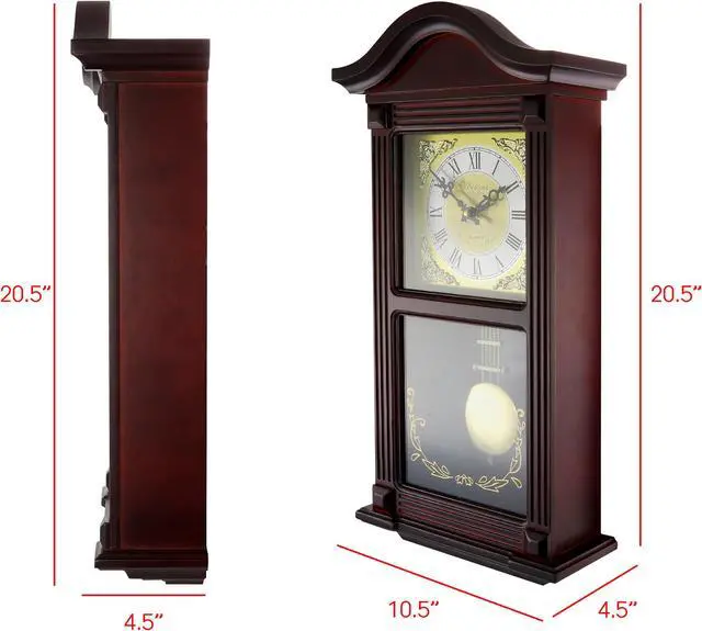 Alt view image 10 of 11 - Bedford Clock Collection Mahogany Cherry Wood 22" Wall Clock with Pendulum and Chimes