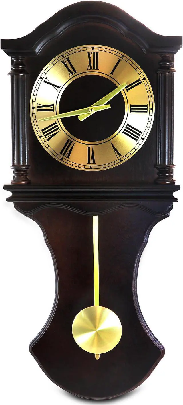 Main image of Clock Collection Mahogany Wood Wall Clock with Pendulum and Chimes