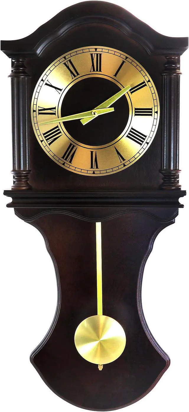 Alt view image 4 of 8 - Clock Collection Mahogany Wood Wall Clock with Pendulum and Chimes